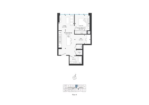 Floor plan for 1 bed, 1 bath, 579 sqft